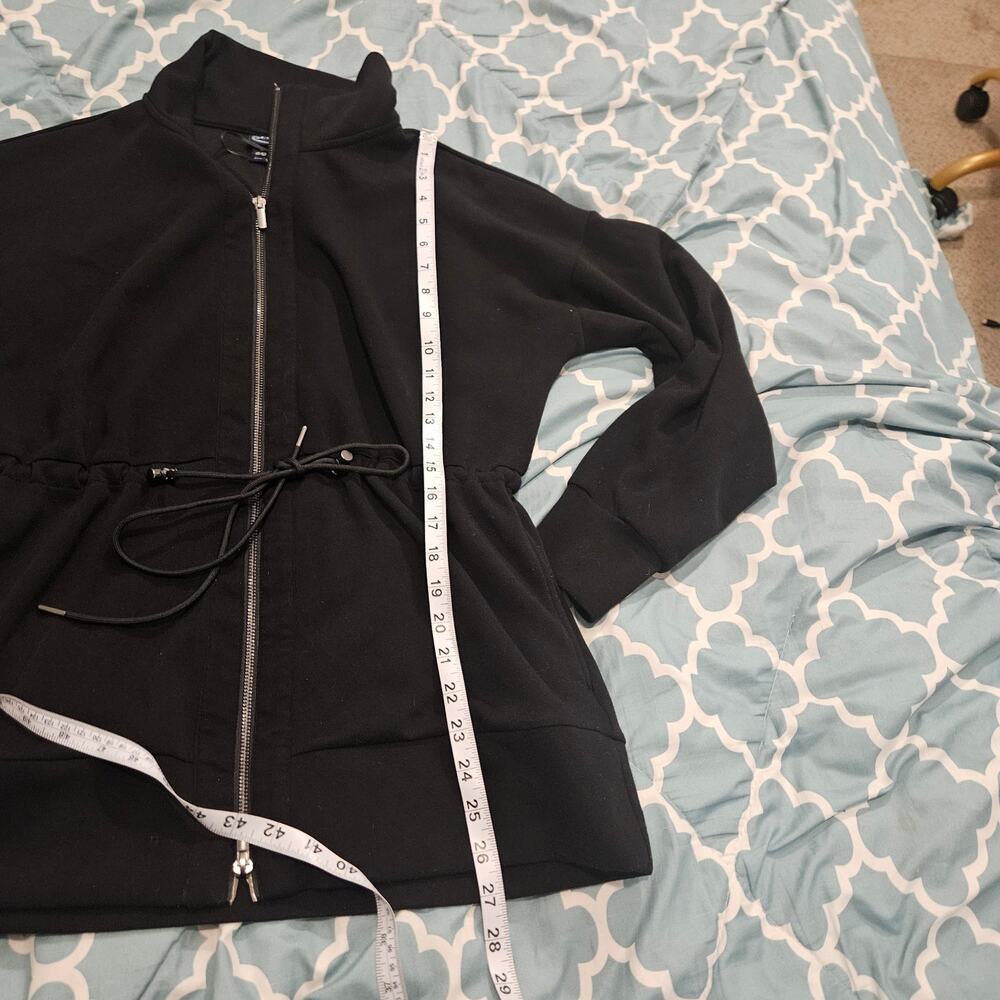 Scoop Women’s Medium Black Zip Front Jacket Drawstring Waist Mock Neck Athleisur - Picture 8 of 11